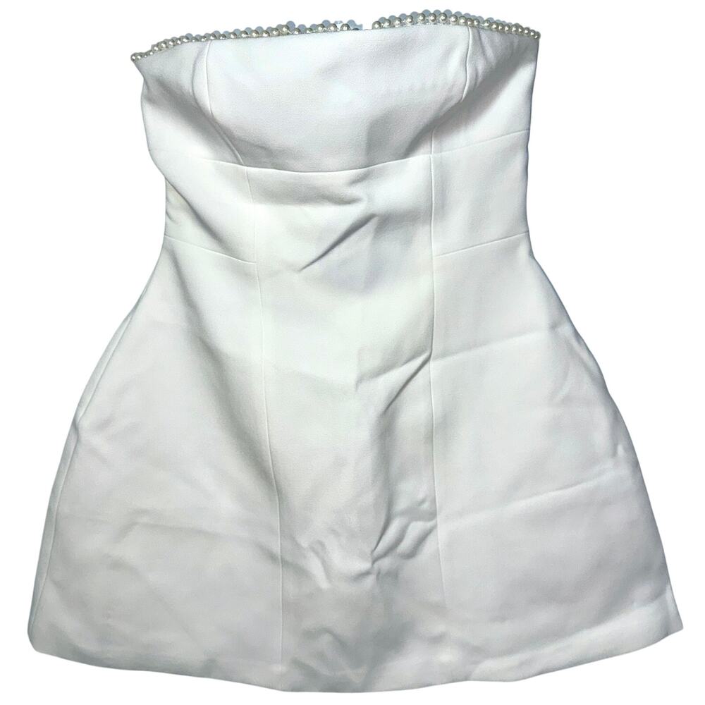 NWT Babyboo Suni Ivory Bow Pearl Trim Strapless Cocktail Mini Dress Women Size M - Picture 11 of 16